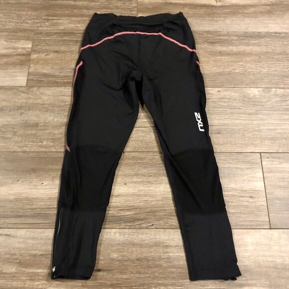 2XU Compression Leggings Small Black Pink Stitch Pocket Zipper Ankles Drawstring - Picture 12 of 12